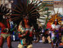 Aztec dancers perform on the sacred precinct of Aztec Tenochtitlan,not far from the Zocalo in Mexico City