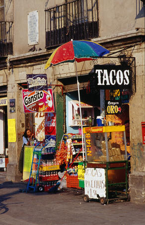 A small taco stand near the Zocalo in Mexico City