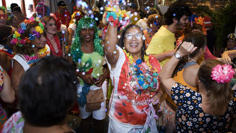 Group of Carnival participants at Copacabana.