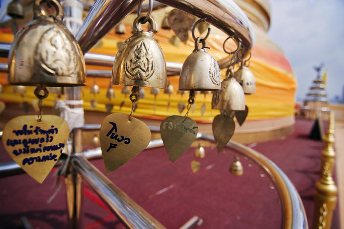 Detail of prayer bells on roof of Wat Saket (Golden Mount temple).