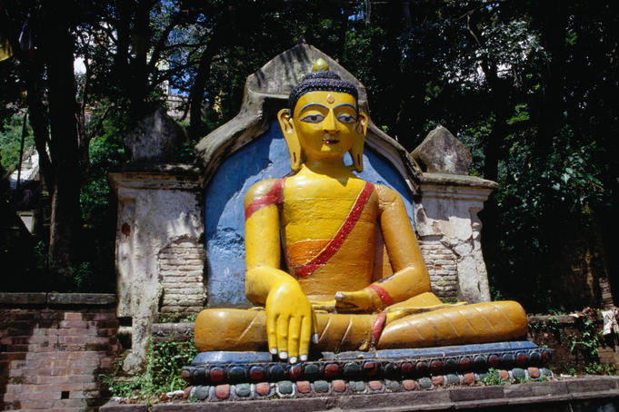 The red and yellow Buddha, Swayambhunath temple.