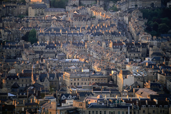 Aerial view of city.