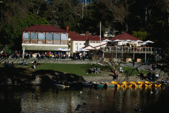 The historical Studley Park Boathouses on the Yarra River - Melbourne, Victoria