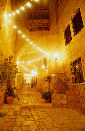 The wonderful old port city of Jaffa in Tel Aviv illuminated at night