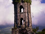 The ruined tower of the Cagsawa church still stands proudly, though a little overgrown, having endured the eruption of the Mount Mayon volcano.