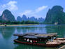Wooden boats moored on the Li River at Xingping.