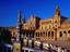 Exterior of favourite relaxation spot Plaza de Espana, has fountains, mini canals, row boats and traditional tile work.