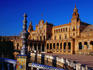 Exterior of favourite relaxation spot Plaza de Espana, has fountains, mini canals, row boats and traditional tile work.