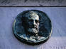 A carved memorial showing the head of Jefferson Davis, at Jefferson Davis House, the last home of the Confederate President
