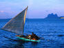 Outrigger canoe in bay of Semporna.