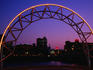 The river and skyline of Des Moines at night