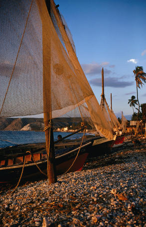 Fishing boat and net on the beach