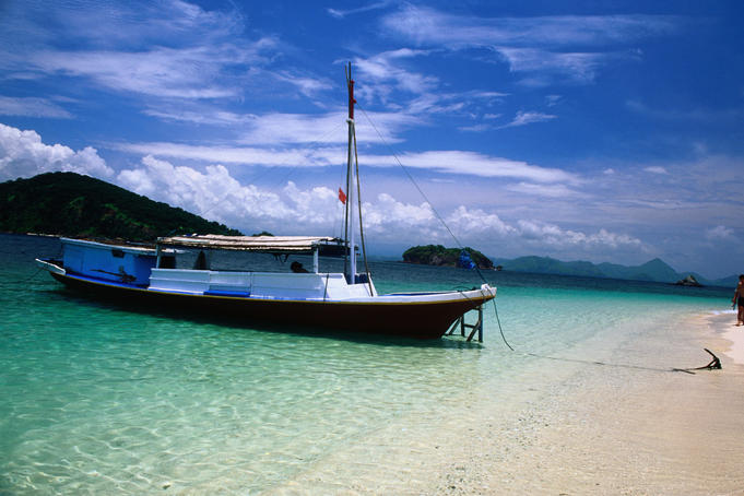 Charter ferry moored on one of the small islands off Labuanbajo.