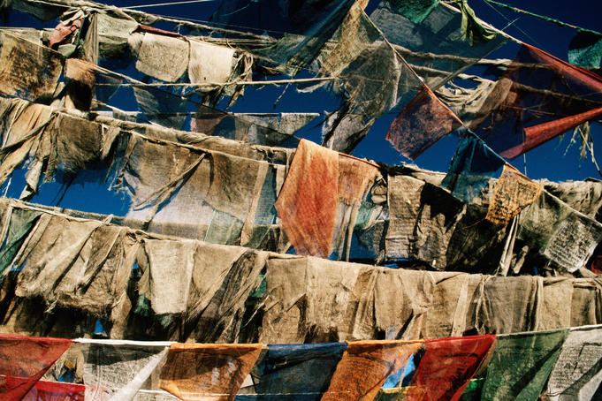 Prayer flags on hills around Leh in Ladakh.