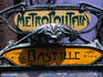 The Metro sign for Bastille, the once 14th century fortified royal residence, Paris