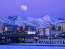 The moon over Wasatch Mountains and Salt Lake City