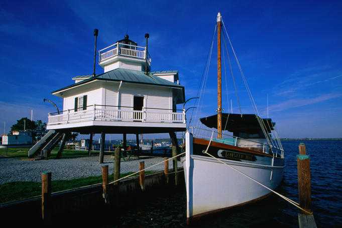 The symbol of Chesapeake Bay is the octagonal lighthouse that houses the Chesapeake Bay Maritime Museum, St Michaels