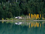 An alpine house on the shores of Laguna Frias, in the peaceful lakes district of Patagonia- Argentina