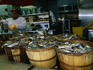 Barrels of fish at the Fish Market on the waterfront in Southwest DC