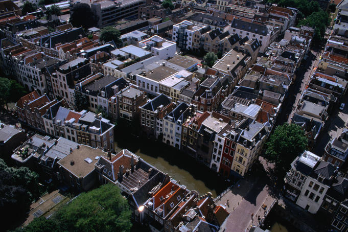 View over Utrecht from Dom Tower, the country's tallest church tower with 465 steps to the top, the Netherlands.