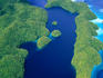 Aerial view of Long Lake, one of Palau's many marine lakes, on Mecherchar Island in the Rock Islands region