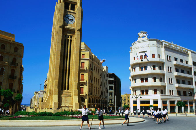 People on the city street in downtown Beirut