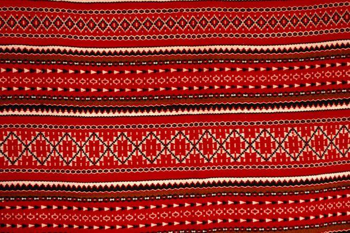 Colourful woollen carpet made by a master craftsman who won a National Award for weaving, Bhujodi, Kachchh, Kutch.