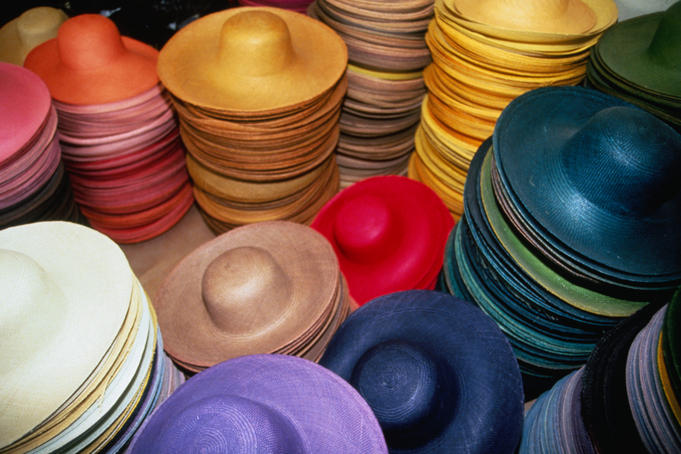 Colourful Panama hats from the Panama Hat factory in Cuenca.