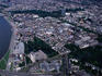 An aerial view of Dusseldorf, capital of Rhineland-Westphalia. Located on the Rhine River, more than 80% of the city was destroyed in WWII.