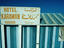 Beach hut and sign, Tunisia