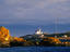 View of the Trial Island Lighthouse, circa 1906, from Oak Bay on Vancouver Island.