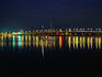 The historic Bridge of Lions in St Augustine lit up at night. The bridge has carried traffic across the Matanzas River since 1927.
