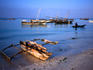 Dugouts and dhows await the tides for a day of fishing on Kizimkazi beach on Zanzibar Island.