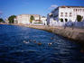 Young local boys from Zanzibar Town plunge into the Zanzibar Island waterfront.