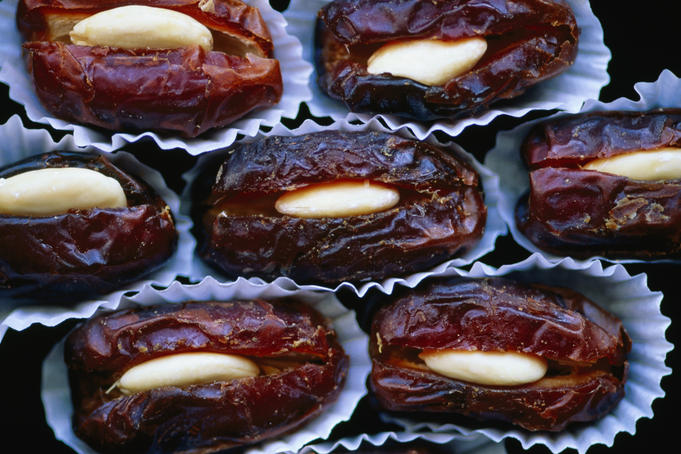 Dates stuffed with almonds.