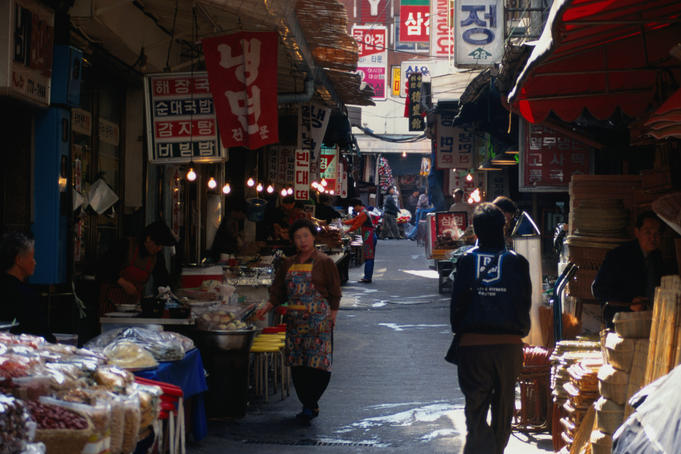 Morning sunlight over Seoul's Namdaemum Market.
