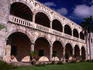 Oblique view of the Citadel of Columbus Museum facade and entrance, designed in Gothic-Mudejar transitional style and originally used as a residence by Diego Columbus, son of the explorer and the first Governor of Santo Domingo in 1509.