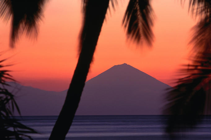 Bali at sunset from Senggigi.