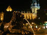 Lion fountian on Place de la Cathedral with Cathedral de Saint Paul (Saint Paul's Cathedral) in the background.