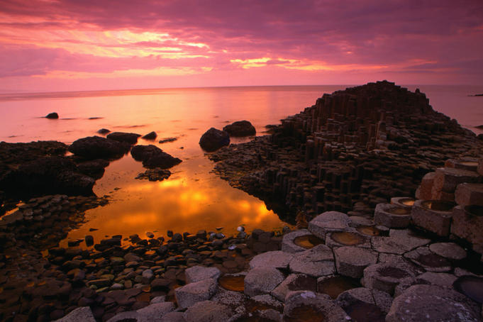 Giants Causeway formation, said to have been caused by an eruption of red-hot lava from an underground fissure some 60 million years ago, County Antrim - Northern Ireland
