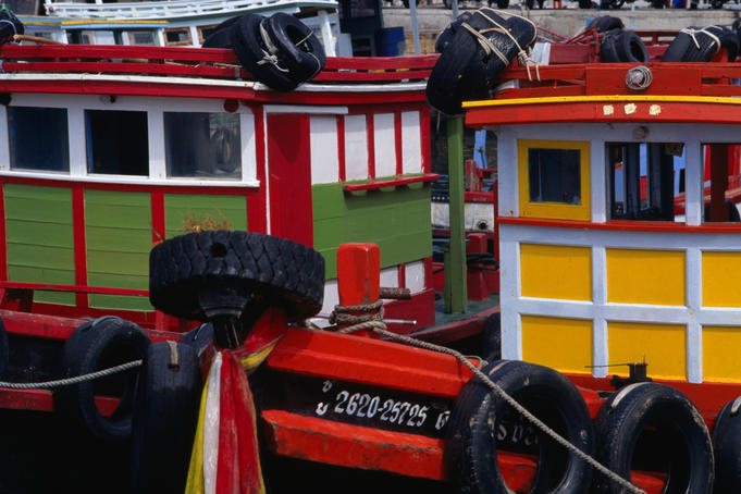 Brightly painted fishing boats in Ko Si Chang harbour.