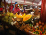 Fruits and vegetables at the Papin Market in Kingston, produce includes, Scotch Bonnet peppers, acorn squash, yams, breadfruit and the usual tomatoes, onions and potatoes