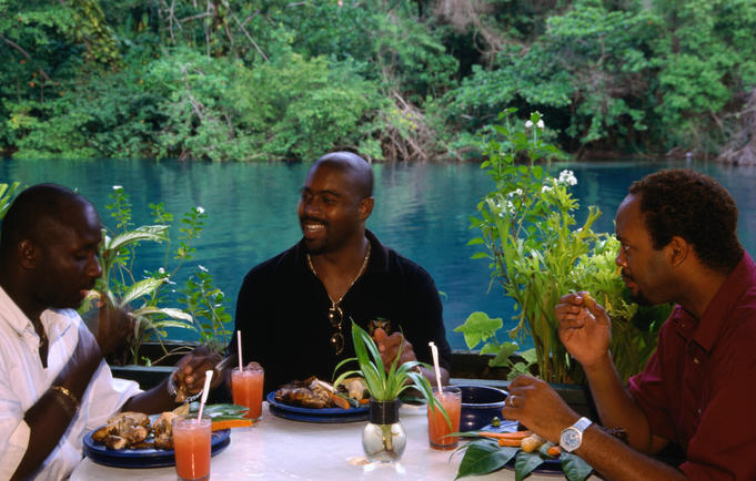 A nice meal and great friends at the Blue Lagoon restaurant in Port Antonio