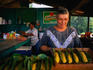Chef preparing plantains in restaurant in Pinones, near San Juan.