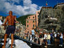 Boarding the ferry which calls at all the Cinque Terre towns.