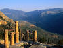 Ruins of the Temple of Apollo and the valley around Mt Parnassos at Delphi.