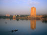 Niger River with BCEAO Bank tower behind.