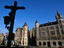 View from The Steen of Christ on the cross with gabled buildings along Jordaenskaai in the background.