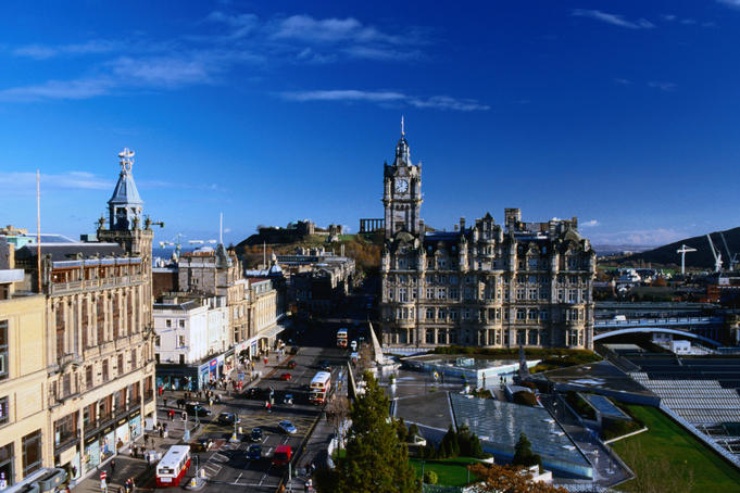 Looking up Princes Street and the Jenner Department Store (1895), to the left is the Victorian Balmoral Hotel tower