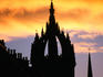 Crown spire of St Giles Cathedral at sunset.